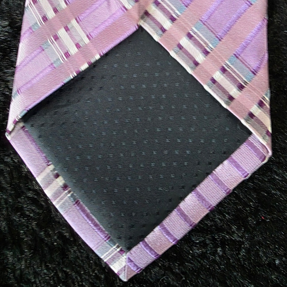 Versailles by Piattelli Men's 100%‎ Silk Hand Made Plaid Tie Lavender Business - Picture 6 of 10